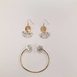 White stone marble design cuff and earring set